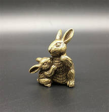 Copper Statue Collectable Chinese Brass Carved Animal Zodiac Mother Rabbit And Baby Rabbit Exquisite Small Statues 2024 - buy cheap