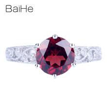 BAIHE-anillo de compromiso con granate para mujer, sortija lisa de 10K, oro blanco, 2.117ct, rojo, redondo, impecable, regalo de moda 2024 - compra barato