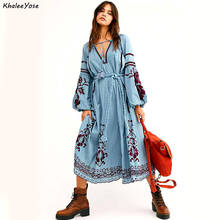 Vestido midi bordado vintage khalee yose, para primavera e outono, estilo boho, feminino, bom para o feriado 2024 - compre barato