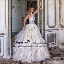 Vestido de novia de encaje con cuello Halter, elegante, sin mangas, con botón, tren de la Catedral, talla grande 2024 - compra barato