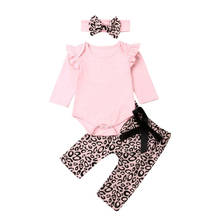 Одежда для малышей Одежда для новорожденных девочек топы с длинными рукавами + штаны с леопардовым принтом комплект одежды с повязкой на голову 2024 - купить недорого