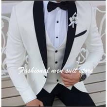 2019 последние конструкции пальто брюки белые мужские костюмы Черная шаль лацканы вечерние смокинги свадебные костюмы для мужчин Выпускные вечерние платья с брюками 2024 - купить недорого