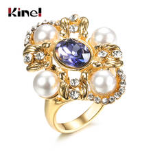 Kinel Luxury Purple Big Wide Rings Gold Color Cubic Zirconia Stone Wedding Band Big Rings For Women Vintage Jewelry Party Gift 2024 - buy cheap