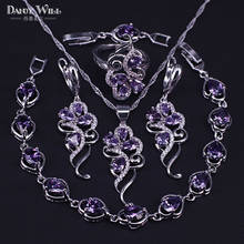 Luxury Romantic Necklace Earrings Ring Bracelet Rings Jewelry Sets leaf  pendant  silver color Purple CZ Bridal Jewelry 2024 - buy cheap