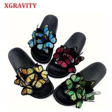 XGRAVITY European American New Summer Shoes Elegant Women Fashion Flat Shoes Embroidery Butterfly Colorful Slides Female B057 2024 - buy cheap