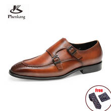 Phenkang Oxford-zapatos de cuero genuino con hebilla para hombre, calzado Oxford con punta puntiaguda, Oxford, zapatos de plataforma para boda y negocios 2024 - compra barato