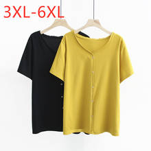 Novo 2021 verão plus size topos para mulher grande solto casual manga curta algodão botão camiseta amarelo preto 3xl 4xl 5xl 6xl 2024 - compre barato