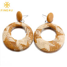 FINE4U E291 Woven Rattan Earrings Handmade Wicker Earrings Straw Knit Lightweight Bohemia Dangle Hoop Earring Ethnic Jewelry 2024 - buy cheap