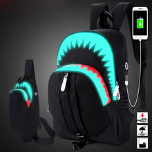 Men Luminous Backpack Fashion USB Charging Travel Bag  Laptop Shark Backpacks Teenagers Boys School Bag Knapsack College Bags 2024 - buy cheap