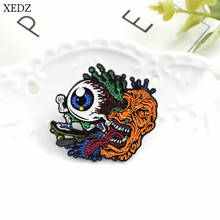 XEDZ, nuevo, Ojo de fantasma aterrador, broche para niños, boca grande, lengua larga, verde, moño, zapatos, insignia, joyería, colgante de tela vaquera, regalo de joyería 2024 - compra barato