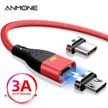 Магнитный кабель ANMONE USB Type-C, кабель Micro USB для быстрой зарядки, 1 м, 2 м, светодиодный индикатор, Магнитный зарядный провод для синхронизации данных на мобильный телефон 2024 - купить недорого