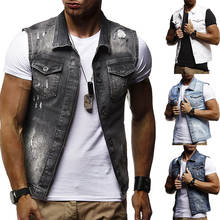 Idopy M-2XL Men Spring Summer Casual Denim Vest US Size Business Vintage Ripped Male Tank Tops Sleeveless Jeans Jacket Waistcoat 2024 - buy cheap