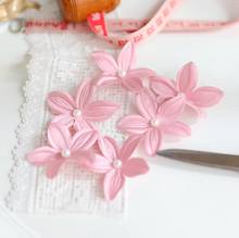 30 Pcs Per Lot 4.3cm Pink Flower Lace Patches Beautiful Pieces DIY Craft Wedding Dress Pearl Lace Appliques 2024 - buy cheap