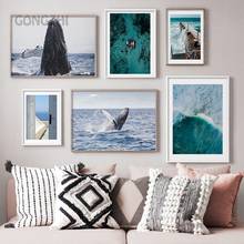 Modern Minimalist Canvas Painting Nordic Art Wall Poster Blue Sea and Whale Painting and Prints Home Decoration Bedroom Mural 2024 - buy cheap