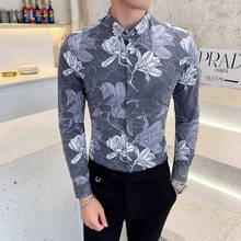 Autumn new British style pattern printing long-sleeved shirt Slim trend men's ironing shirt fashion flower inch clothing 2024 - buy cheap