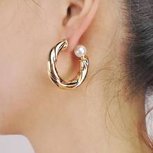 MANILAI Simple Thick Copper Hoop Earrings For Women Statement Twisty Metal Pipe Imitation Pearl Earring Wedding Jewelry 2024 - buy cheap