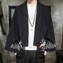 Кимоно Кардиган для мужчин японский стиль для мужчин Самурай хаори одежда кран вышивка традиционный Винтаж юката азиатская одежда FF2417 2024 - купить недорого