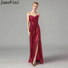 JaneVini Sexy Cheap Long Bridesmaid Dresses Sparkly Red Sequins Split Women Wedding Party Gowns robe demoiselle d'honneur femme 2024 - buy cheap
