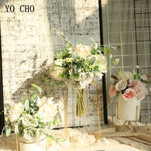 YO CHO-ramo de flores artificiales de peonía, pompón falso de hojas verdes, decoración para el hogar, escritorio, mesa de boda, florero 2024 - compra barato