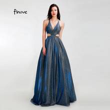 Finove Simple Prom Dress 2020 Sexy Deep V-neck Backless Sparkly Material A-line Party Dress Prom Dress Gowns Robe De Soire 2024 - buy cheap