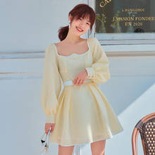 YIGELILA Vintage Women Short Dress Elegant Square Collar Dress Empire Slim Dress Knee-length 66258 2024 - buy cheap