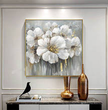 Abstract Golden White Flowers  Hand Painted Oil Painting On Canvas Wall Art Wall Pictures Painting For Living Room Home Decor 2024 - buy cheap