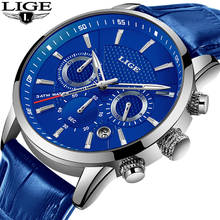 LIGE модные мужские часы Топ бренд Luuxury синие кварцевые часы мужские повседневные кожаные водонепроницаемые спортивные хронограф Relogio Masculino 2024 - купить недорого