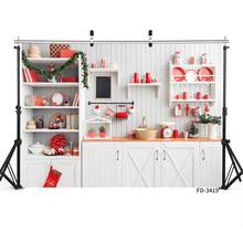 Children Kitchen Christmas Wood Cupboard Backdrop Decor Baby Newborn Xmas Photography Background Photocall Photo Studio Props 2024 - buy cheap