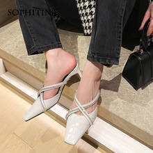 Sophitina sandálias femininas de salto alto, com strass sapatos de dedo quadrado, de couro macio, pantufas femininas ao621 2024 - compre barato