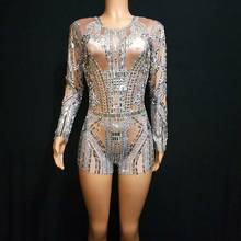 Sparkly Silver Crystals Rompers Women Jumpsuit Evening Party Night Club Crystal Outfit Female Singer Performance Dance Costume 2024 - buy cheap
