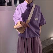 Camisas De manga corta estilo japonés Harajuku para Mujer, Camisa sencilla De moda para estudiantes, con bolsillos, combina con todo 2024 - compra barato