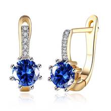 MxGxFam Lovely Royal Blue Zircon Hoop Earrings For Women 18 k Fashion jewelry Mix Gold Color AAA+ Nickel Free 2024 - buy cheap