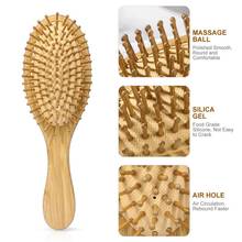 Escova de cabelo antiestática de bambu natural, escova para massagem em couro cabeludo, pente para cuidado com a barba e o cabelo 2024 - compre barato