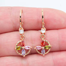 Gold Color Women Fashion Multicolor Zirconia CZ Flower Dangle Earrings Jewelry 2024 - buy cheap