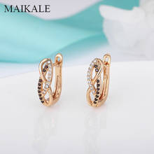 MAIKALE Classic Rose Gold Stud Earrings For Women White Black Cubic Zirconia Simple Korean Earrings Trendy Jewelry brincos bijou 2024 - buy cheap
