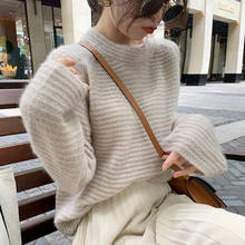 Autumn and winter new ladies sweater 100% pure wool O-neck knitted pullover cute loose large size ladies pullover sweater women 2024 - buy cheap