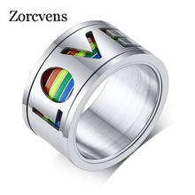 LETAPI Chunky 11mm Spinner Men Ring Enamel Rainbow Lines Finger Band Rotatable Hollow Stainless Steel LOVE LGBTQ Jewelry 2024 - buy cheap