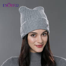 ENJOYFUR Winter Cotton Knitted Hats For Women Lovely Cat Ear Beanies Cute Casual Hats High Quality Caps 2024 - buy cheap