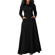 Women Maxi Dress With Pocket Casual Solid Long Sleeve Vintage Long Dress Bow Neck Elegant Warm Long Dress Robe Female Vestidos 2024 - buy cheap