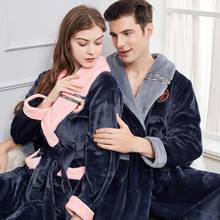 Bata Kimono de franela para parejas, ropa gruesa de invierno, camisón largo cálido, albornoz, ropa de casa de gran tamaño 3XL 4XL 2024 - compra barato