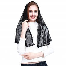 Pañuelo de encaje negro para la cabeza de la Iglesia, velo infinito, Mantilla de Novia Negra, nueva de 2019 2024 - compra barato