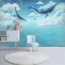 Milofi-papel tapiz personalizado 3D, Mural creativo de acuarela, ballena de Mar Mediterráneo, decoración de pared de fondo para habitación de niños, pintura 2024 - compra barato