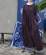Vestido Vintage holgado de manga larga para mujer, vestido de talla grande de Color liso con bolsillos y cuello redondo, primavera 2020 2024 - compra barato