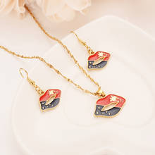 Gold multicolor Flag earrings Necklace Pendant Chain Gold Color Heart Phoenix Star PNG Jewely sets gift for women girls wedding 2024 - buy cheap