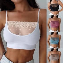 Bralette de renda acolchoada, sutiãs para mulheres, lingerie sexy, espartilho, roupa íntima, sem fio, transparente, sutiã curto 2024 - compre barato