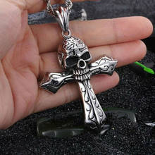 Personality Metal Cross Skull Necklace Pendant Motorcycle Party Punk Necklace Men's Skeleton Jewelry Accessories 2024 - buy cheap