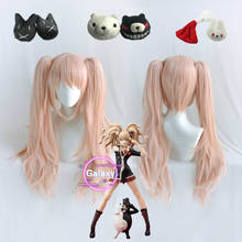 Danganronpa Junko Enoshima Pink Ponytail Long Wavy Monokuma Hair Clip Headwear White Black Bear Cosplay Accessory Prop + Wig Cap 2024 - buy cheap