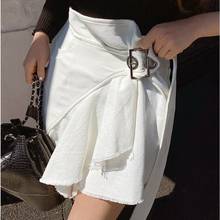 Women New Product Ruffles Mini Skirt Sashes White/Black Skirt Summer Spring High Waist Korean Style Asymmetrical Skirt Female 2024 - buy cheap