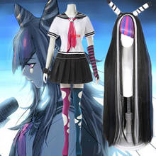 Disfraz de hanganronpa para niñas, peluca de Anime, uniforme escolar, conjunto de falda, disfraz de Ibuki Mioda, para Halloween 2024 - compra barato