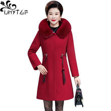 UHYTGF Women Winter Coat Fur Collar Hooded Casual 5XL Plus Size Tops Quality Cashmere Wool Outwear Female Slim Long Jacket 444 2024 - buy cheap